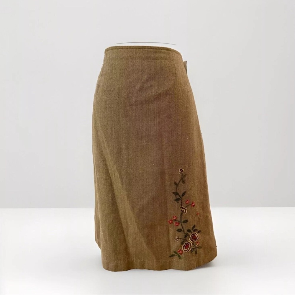Women’s Brown Pencil Skirt With Floral Embroidery Size 12